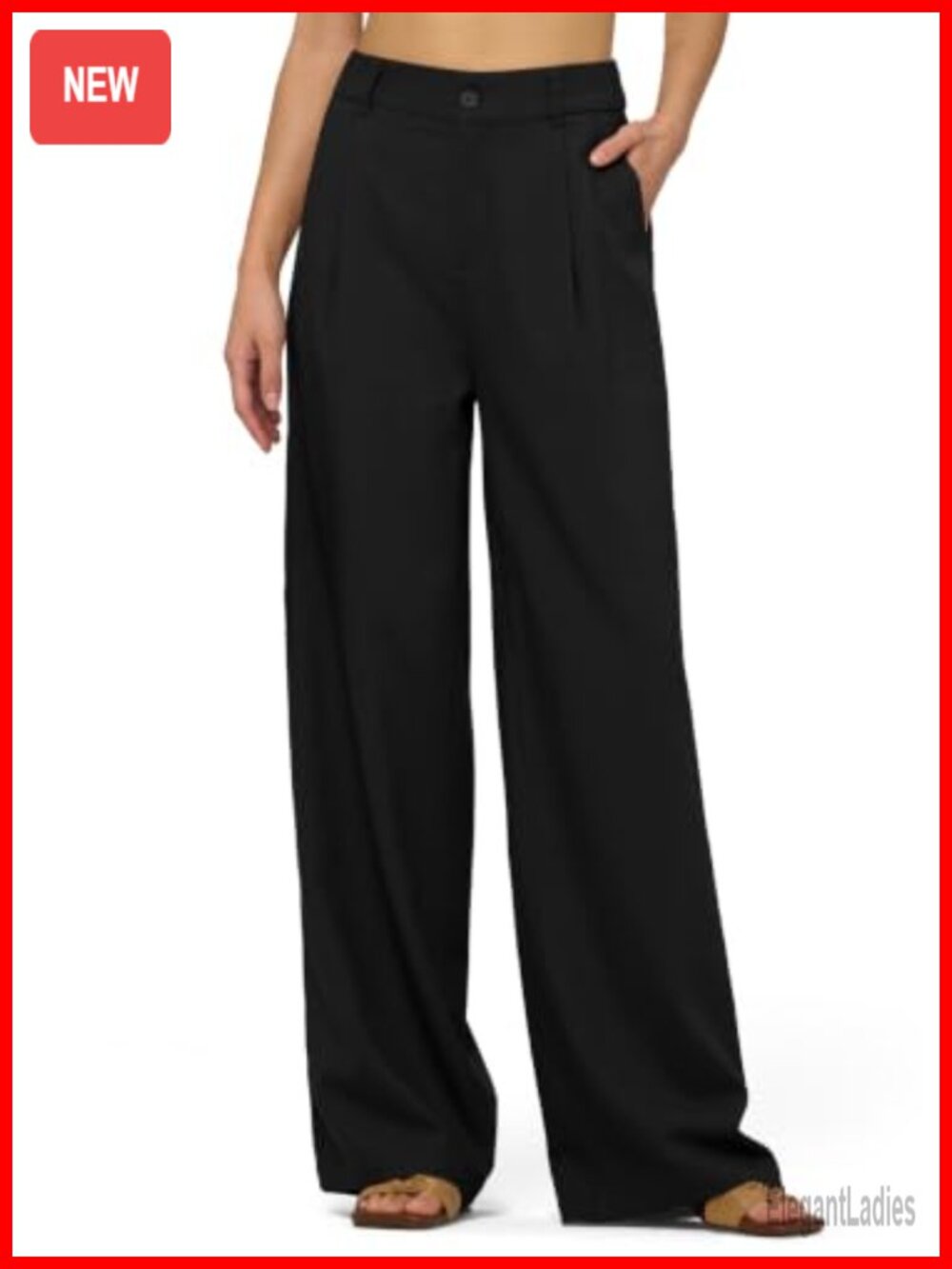 Linen Lyocell Wide Leg Dress Pants Pleated High Rise Pockets